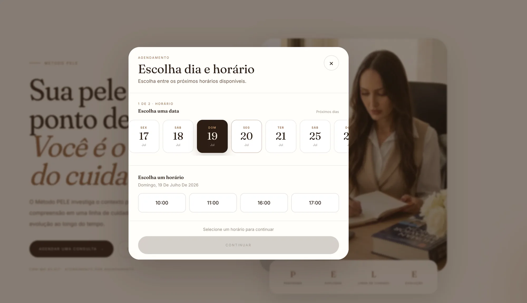 Print da agenda de agendamento — escolha de dia e horário